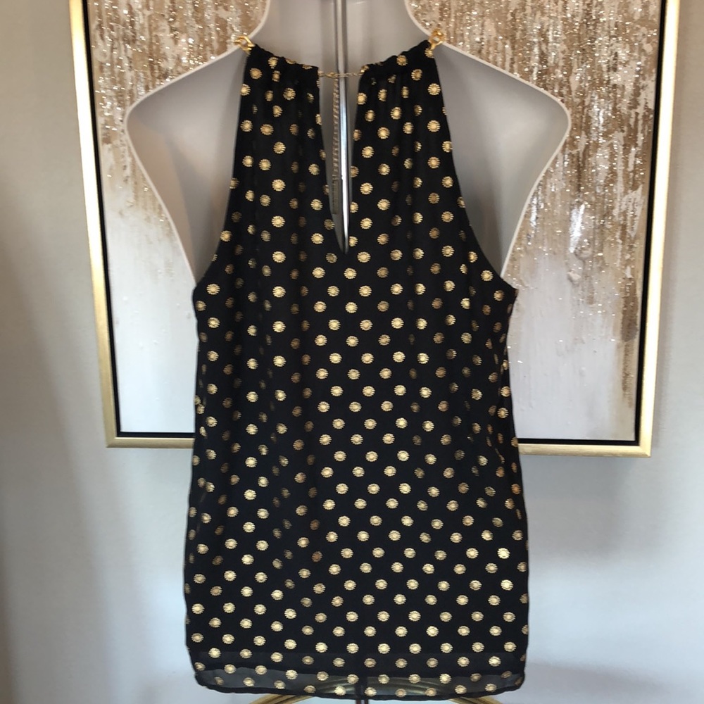 MICHAEL KORS BLACK WITH GOLD METALLIC PRINT AND GOLD CHAIN HALTER TOP - Picture 4 of 8